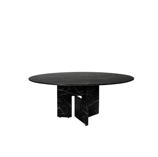 CELINO Round Black Marquina Dining Table Premium